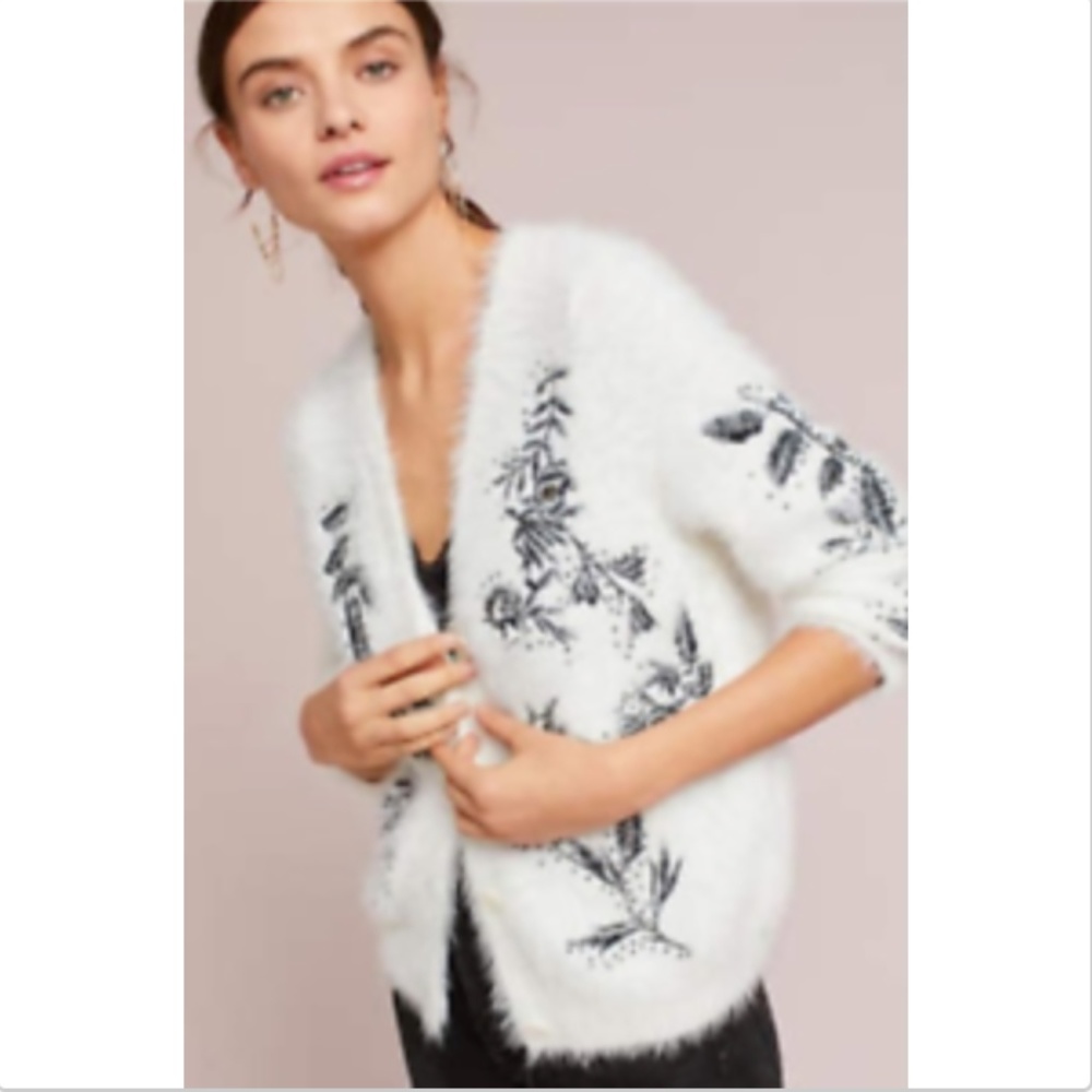 Sleeping on Snow Fuzzy Beaded Cardigan Sz M